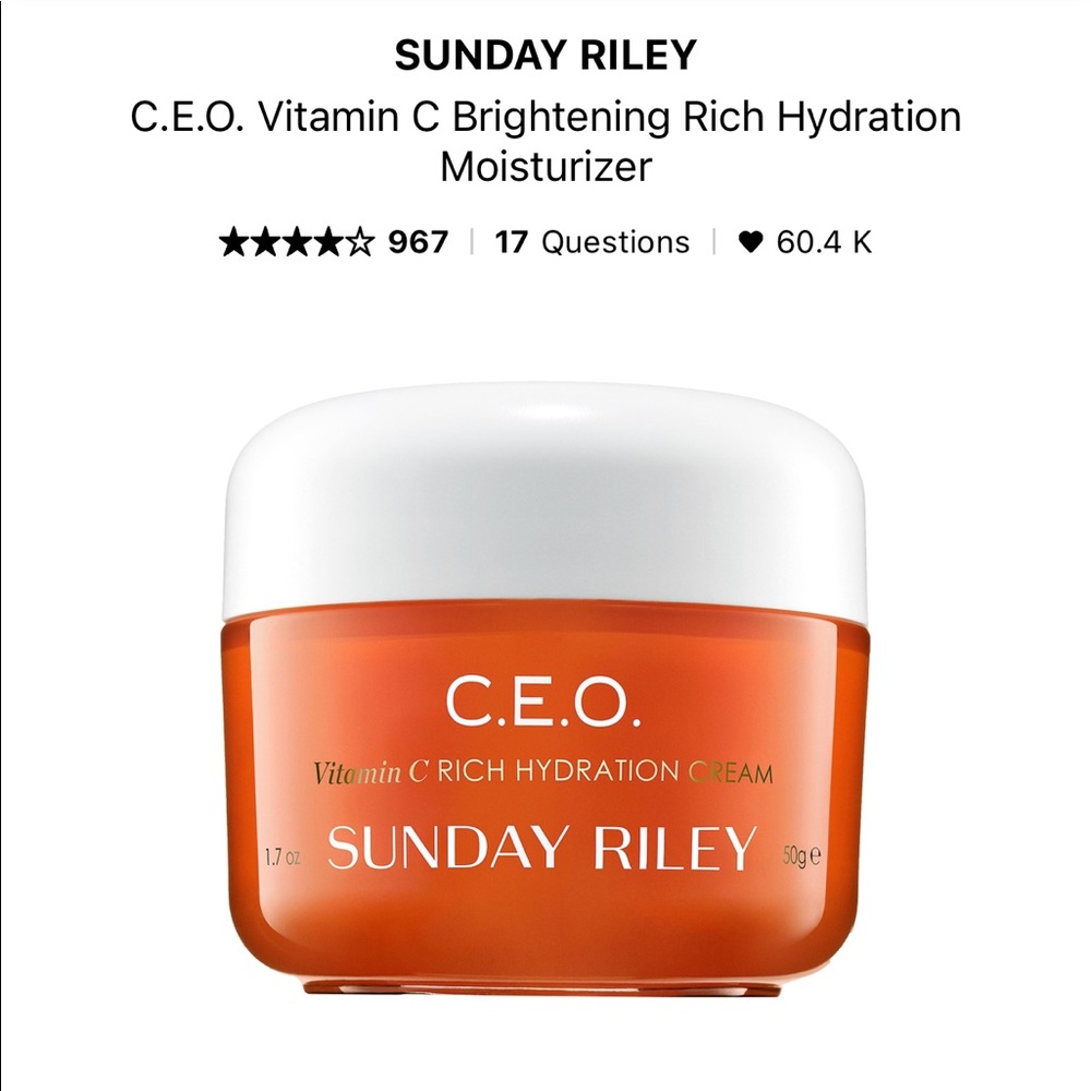 Sunday Riley C.E.O. Vitamin C Rich Hydration Cream w/Box